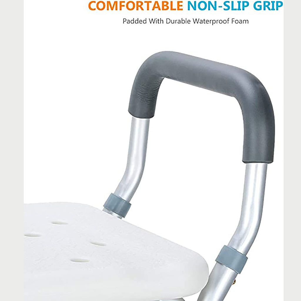 Heavy Duty White Shower Chair with Arms Back Adjustable E189511