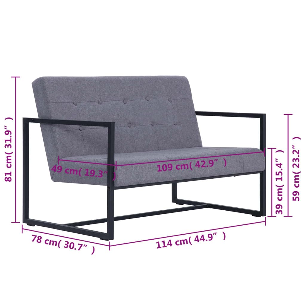 Light Gray Fabric 2-Seater Sofa with Armrests B854