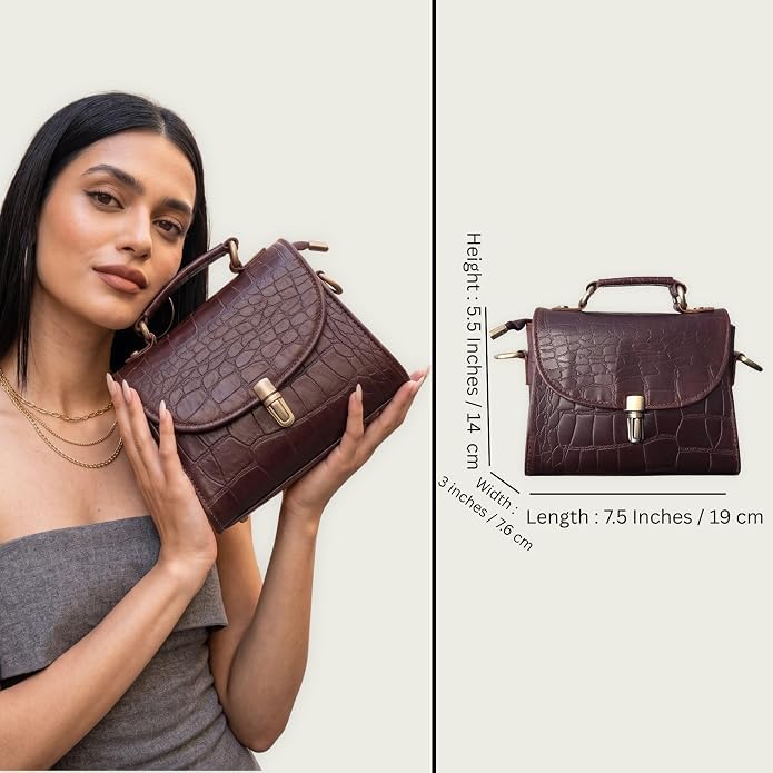 Genuine Leather Crocodile Embossed Crossbody Bag Brown A82795