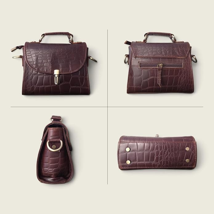 Genuine Leather Crocodile Embossed Crossbody Bag Brown A82795