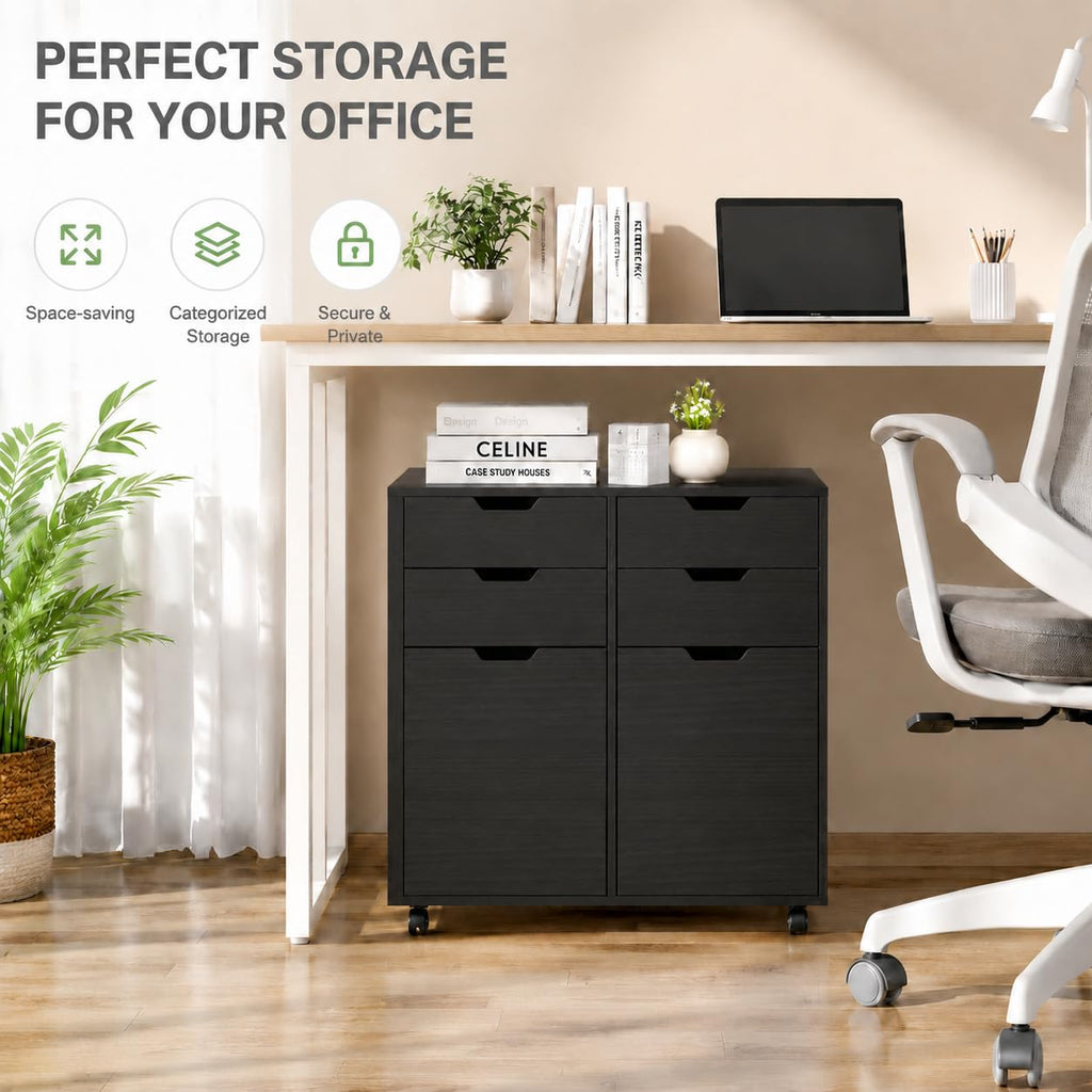 Mobile File Cabinet Rolling Printer Stand Black M984846