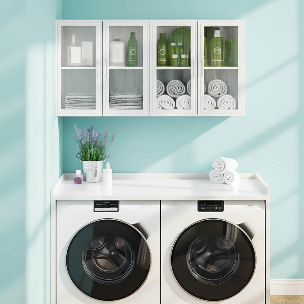 White Wall Cabinet with Acrylic Glass Doors and Adjustable Shelf, Set of 2 T8064
