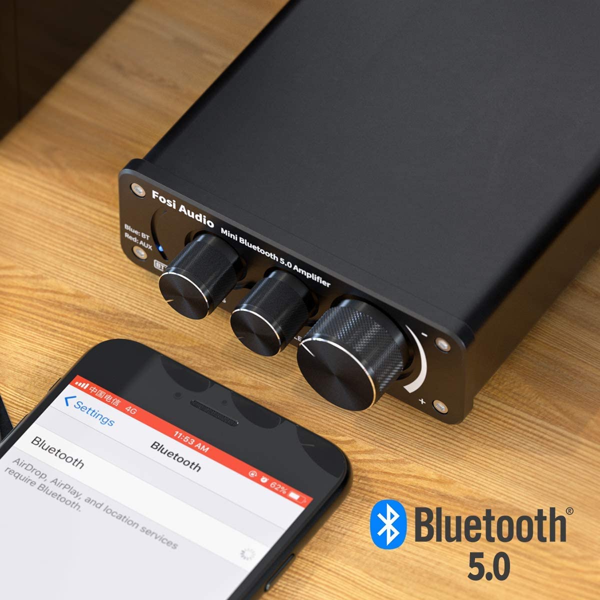 Bluetooth 5.0 Stereo Audio Amplifier Receiver 2 Channel Class D Mini Hi-Fi Integrated Amp 50W x 2 O63581