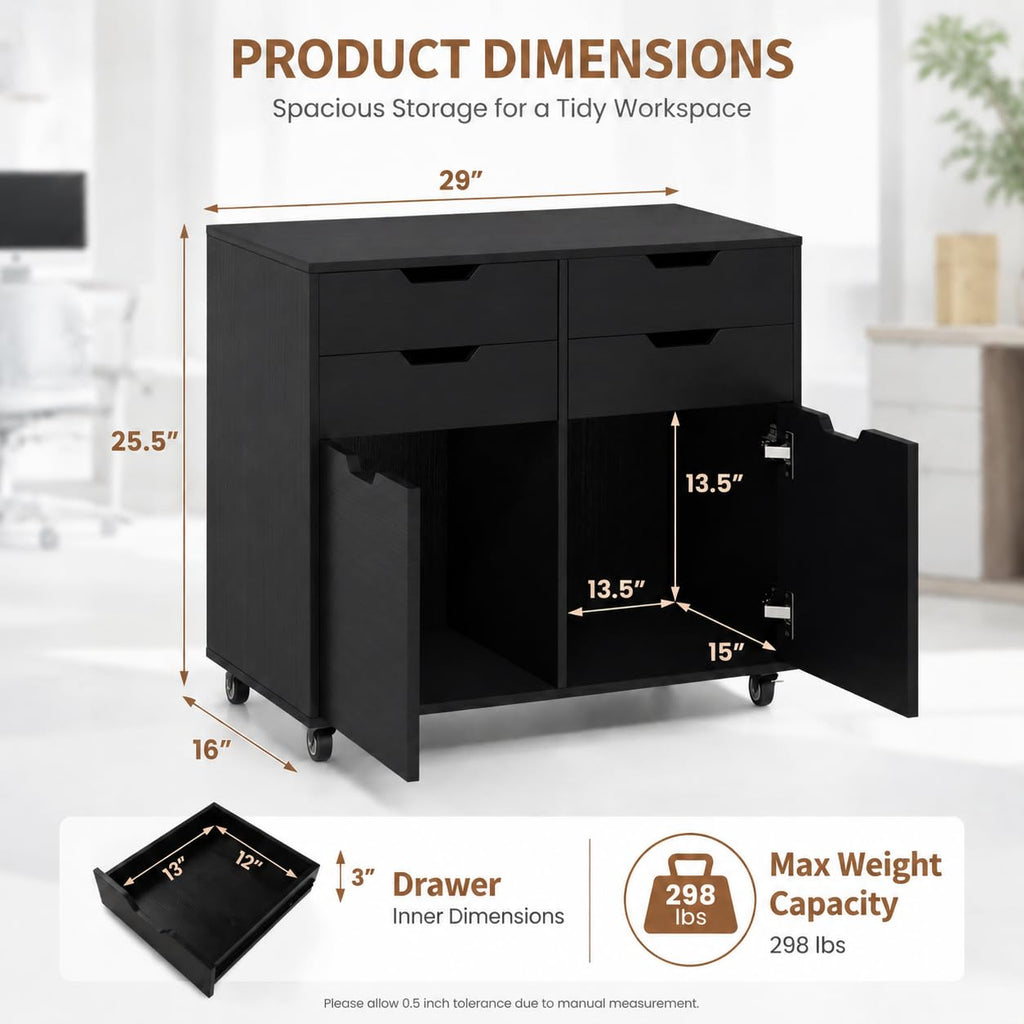 Mobile File Cabinet Rolling Printer Stand Black M984846