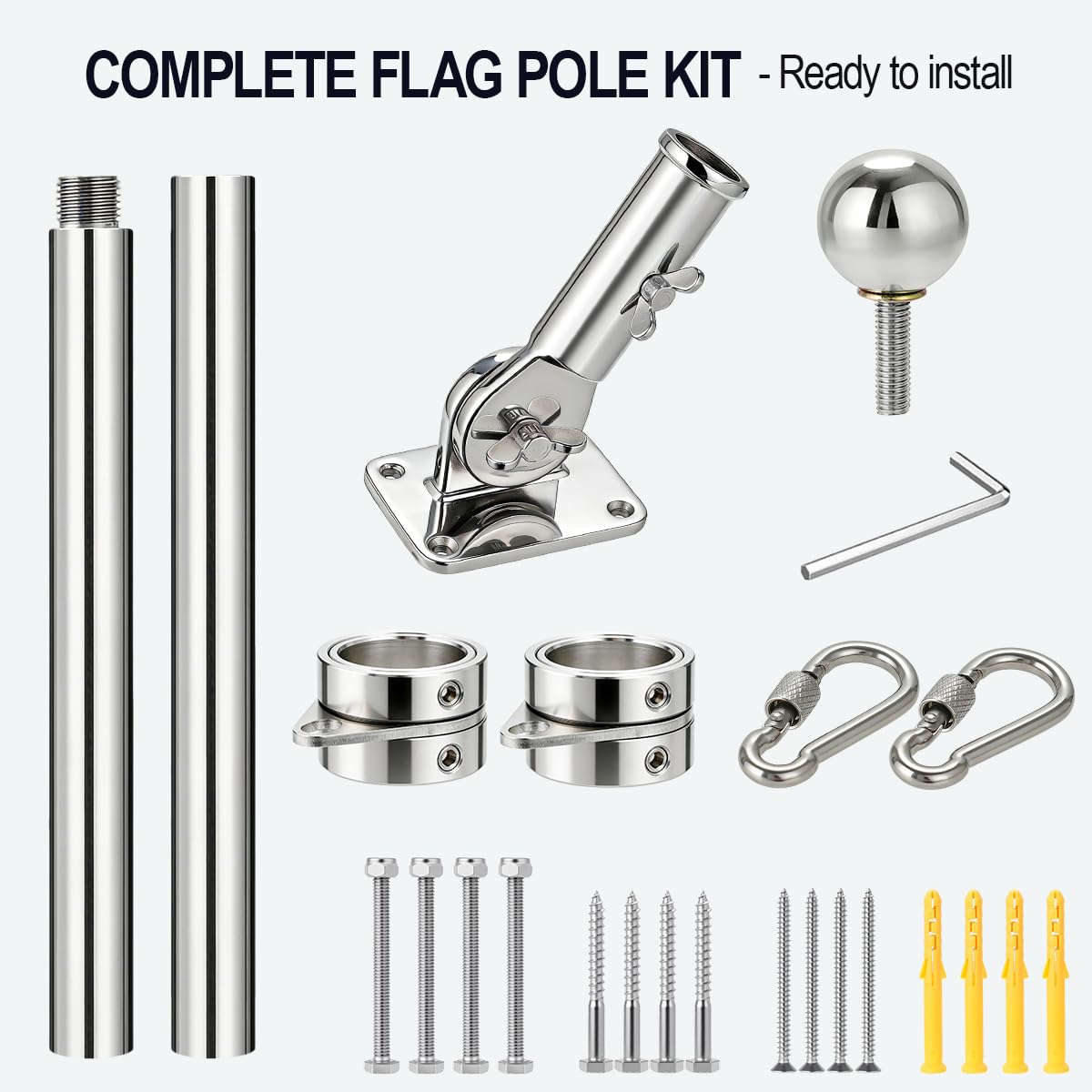 24 Inch 316 Stainless Steel Boat Flag Pole Kit with Mounting Base G757