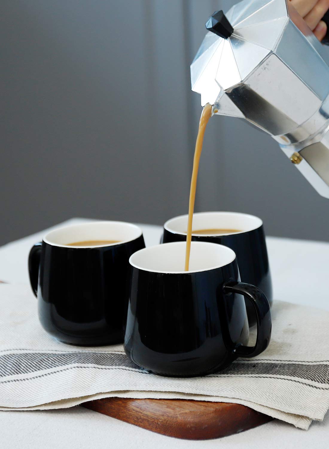 Black Pasta Bowls Set of 4 and Coffee Mugs Set of 4 X873