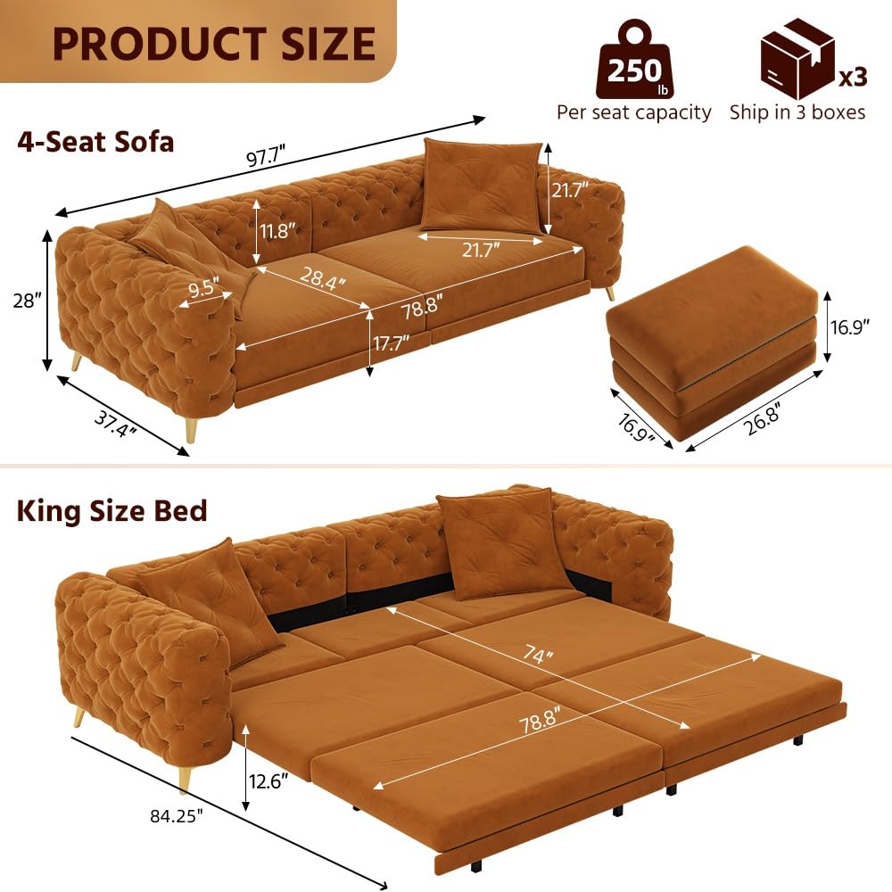 King 3 in 1 Convertible Sleeper Sofa with Ottoman F499