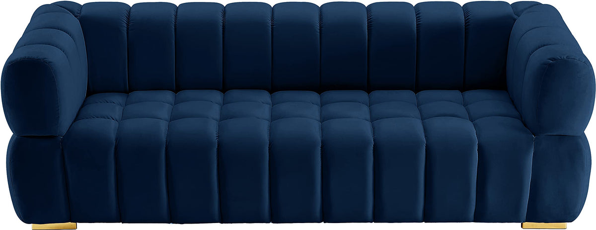 Navy Velvet Upholstered Sofa with Deep Biscuit Tufting C841