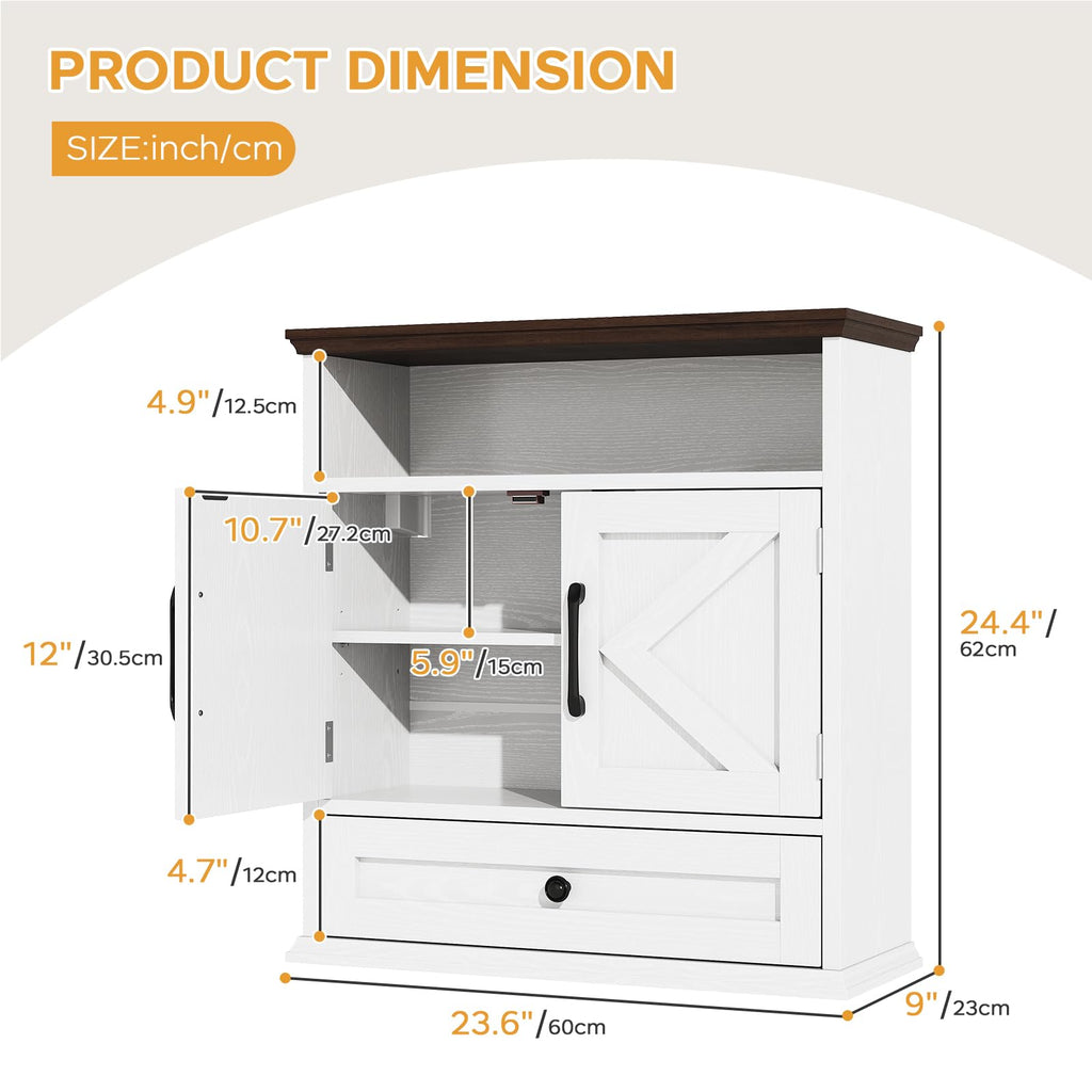 Wall Mounted Bathroom Cabinet 24.4"H x 23.6"W x 9"D D8958