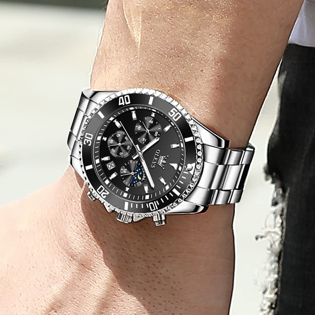 Chronograph Moon Phase Stainless Steel Wrist Watch B744