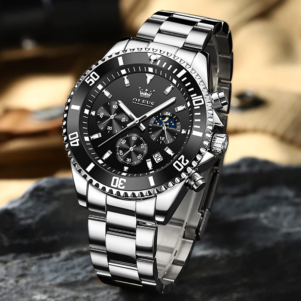 Chronograph Moon Phase Stainless Steel Wrist Watch B744