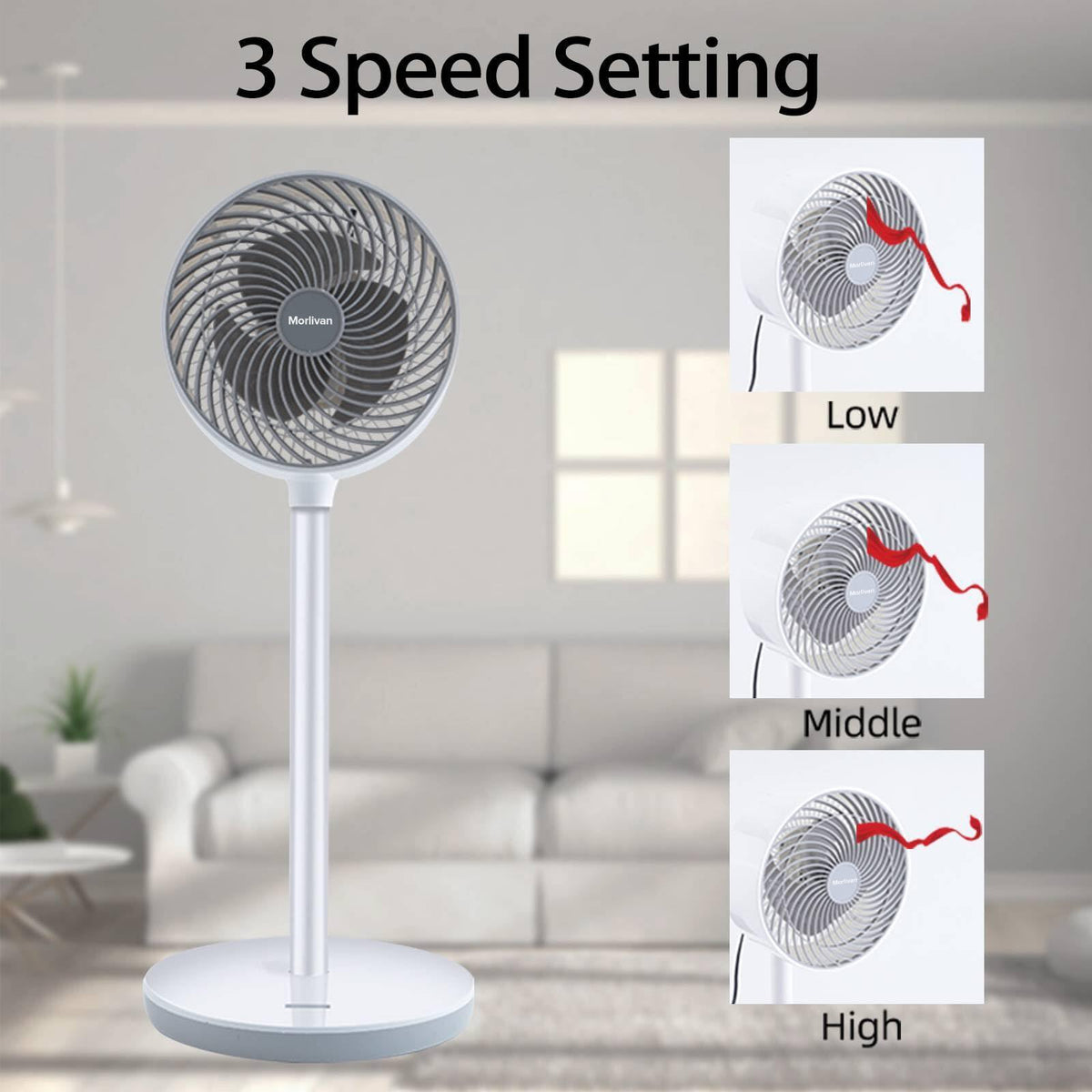 16 Inch 3-Speed Oscillating Stand Fan with Remote, White S5793