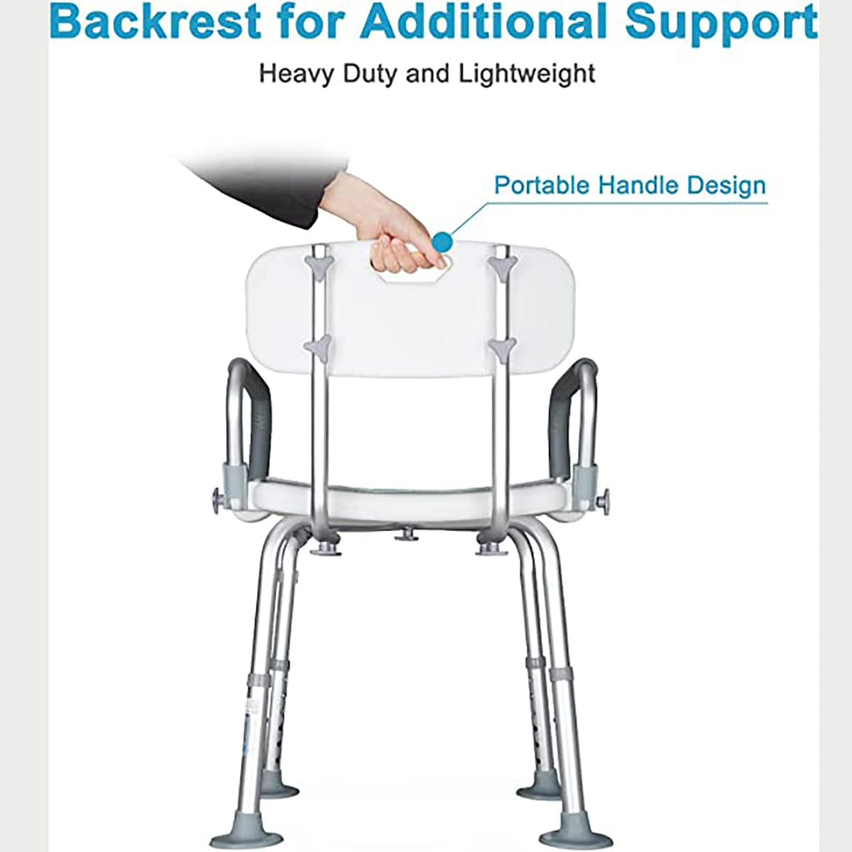 Heavy Duty White Shower Chair with Arms Back Adjustable E189511