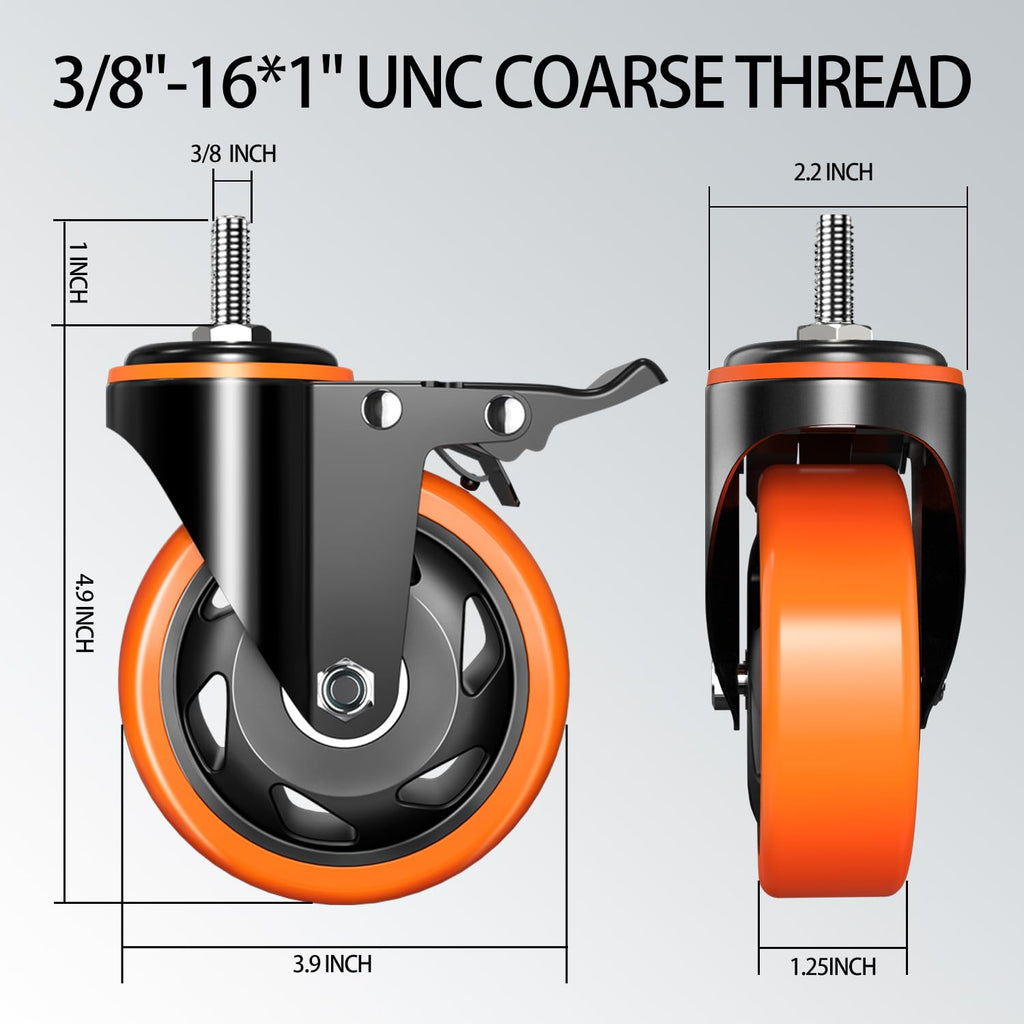 4 inch Threaded Stem Caster Wheels Set of 4 Heavy Duty Dual Locking O71884