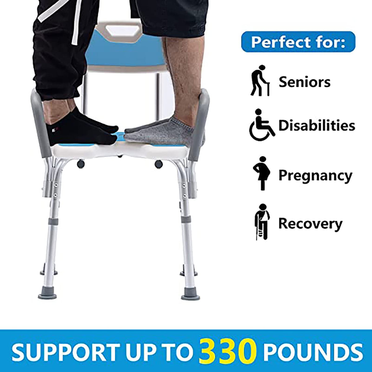 Heavy Duty White Shower Chair with Arms Back Adjustable E189511