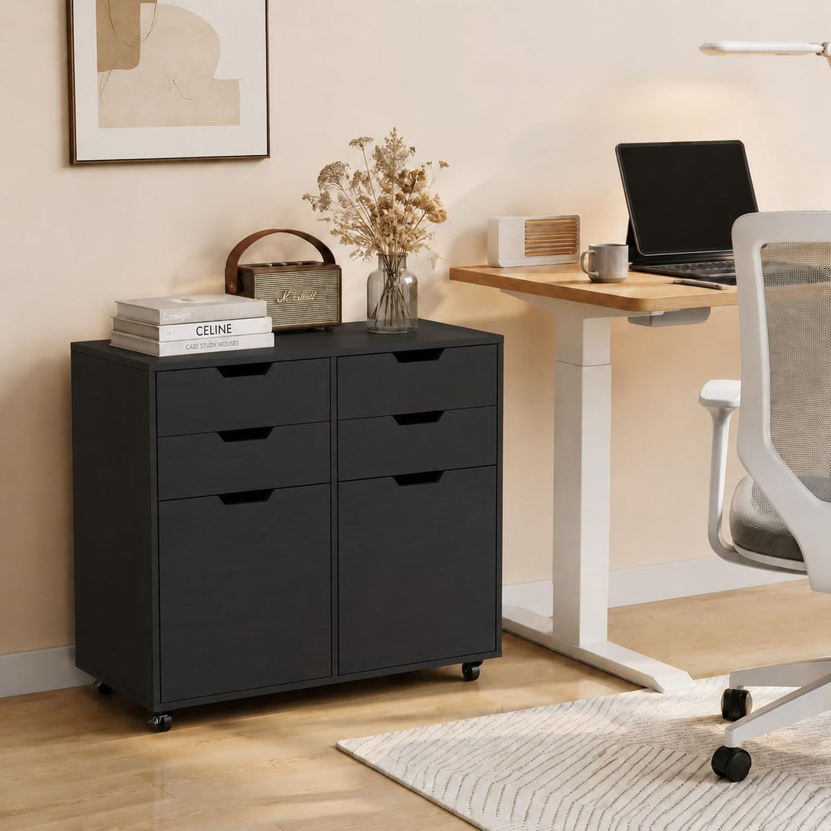 Mobile File Cabinet Rolling Printer Stand Black M984846