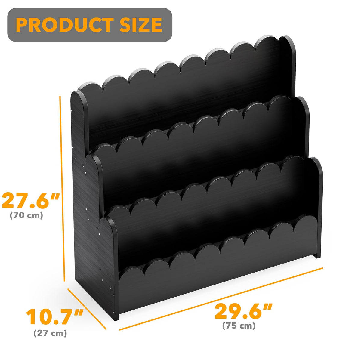 Black 3-Tier Scalloped Wooden Bookshelf G536716