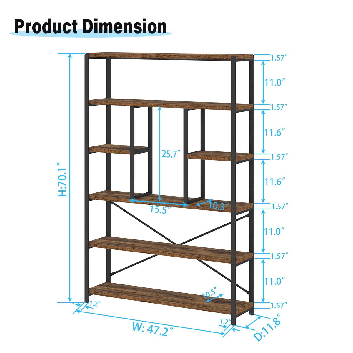 6 Tier Industrial Bookshelf G7634