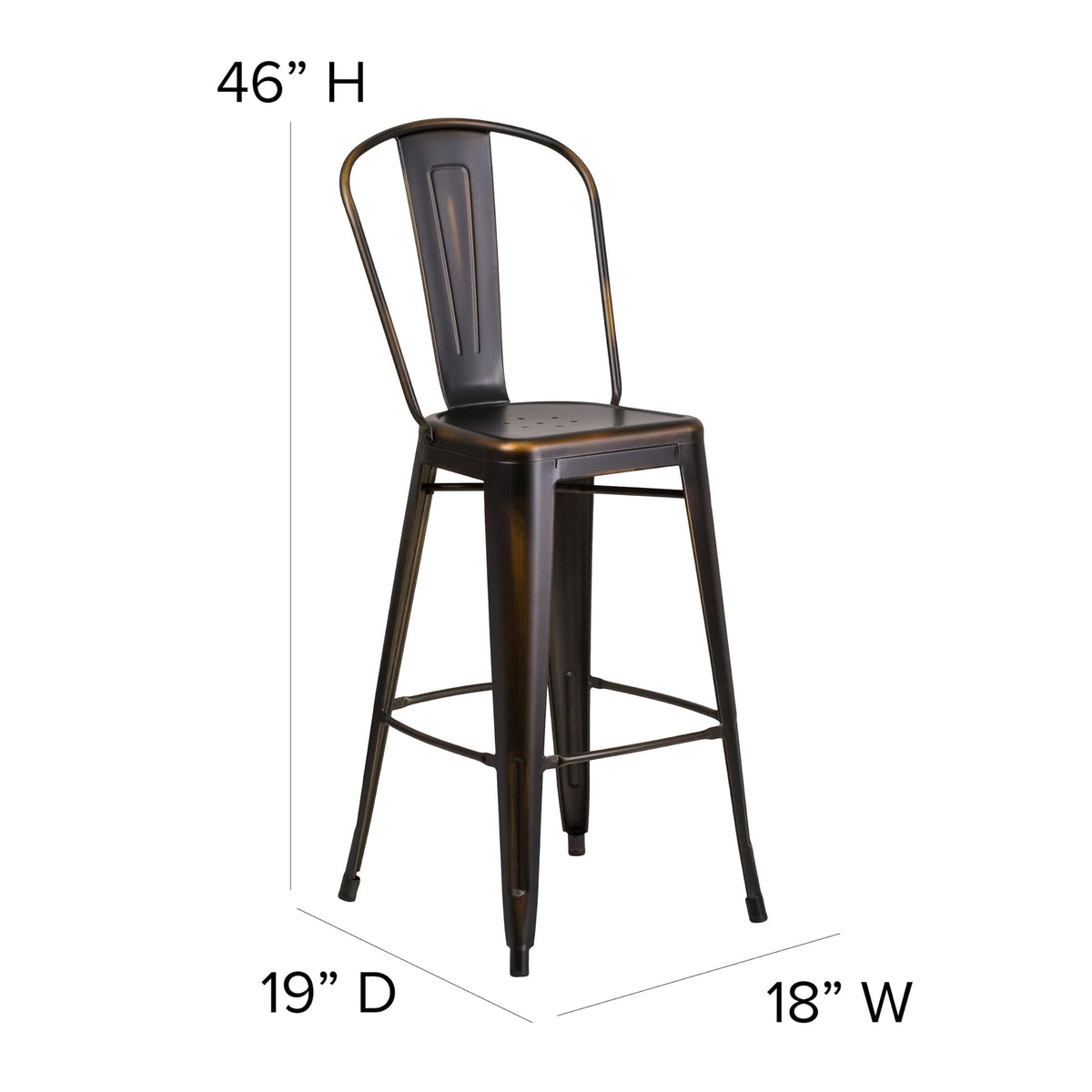 Distressed Copper Metal Indoor-Outdoor Barstool with Back Z6633