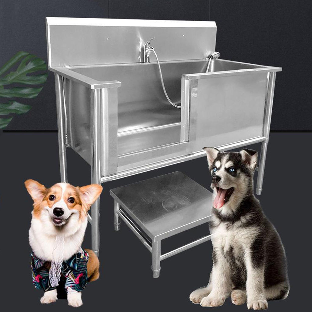 53'' Stainless Steel Pet Grooming Tub with Walk-in Stairs F1259