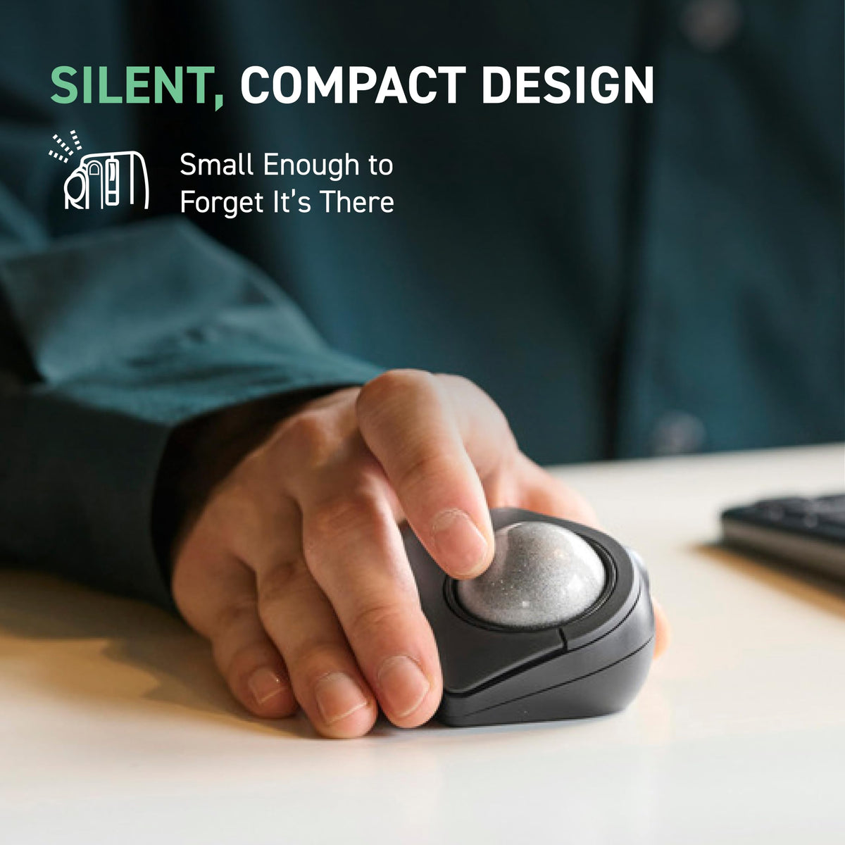 Wireless Trackball Mouse, Bluetooth and USB 2.4GHz, Silent Click, Compact Q30421