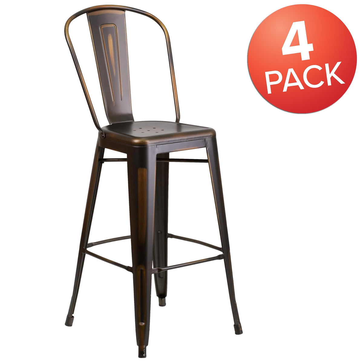 Distressed Copper Metal Indoor-Outdoor Barstool with Back Z6633