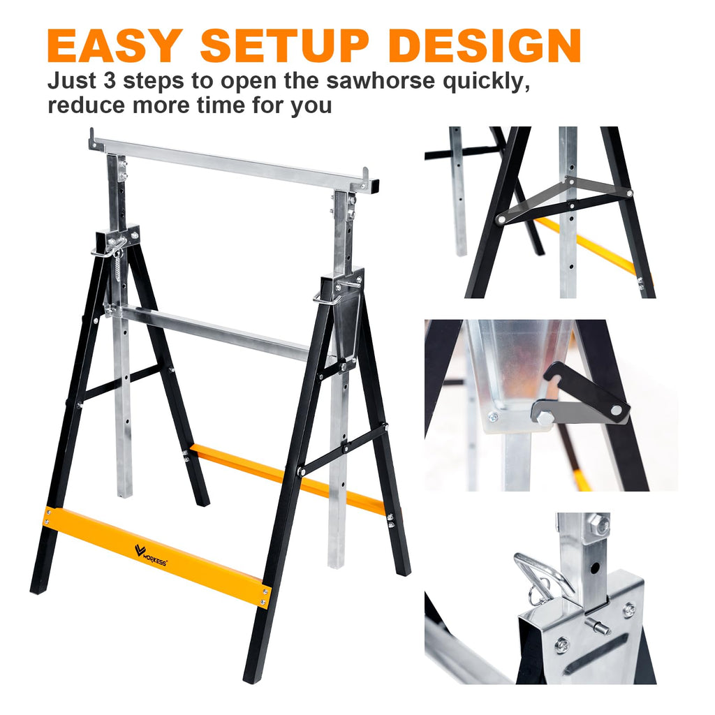 Metal Saw Horses 2 Pack Folding Heavy Duty 880 lbs Adjustable L247168