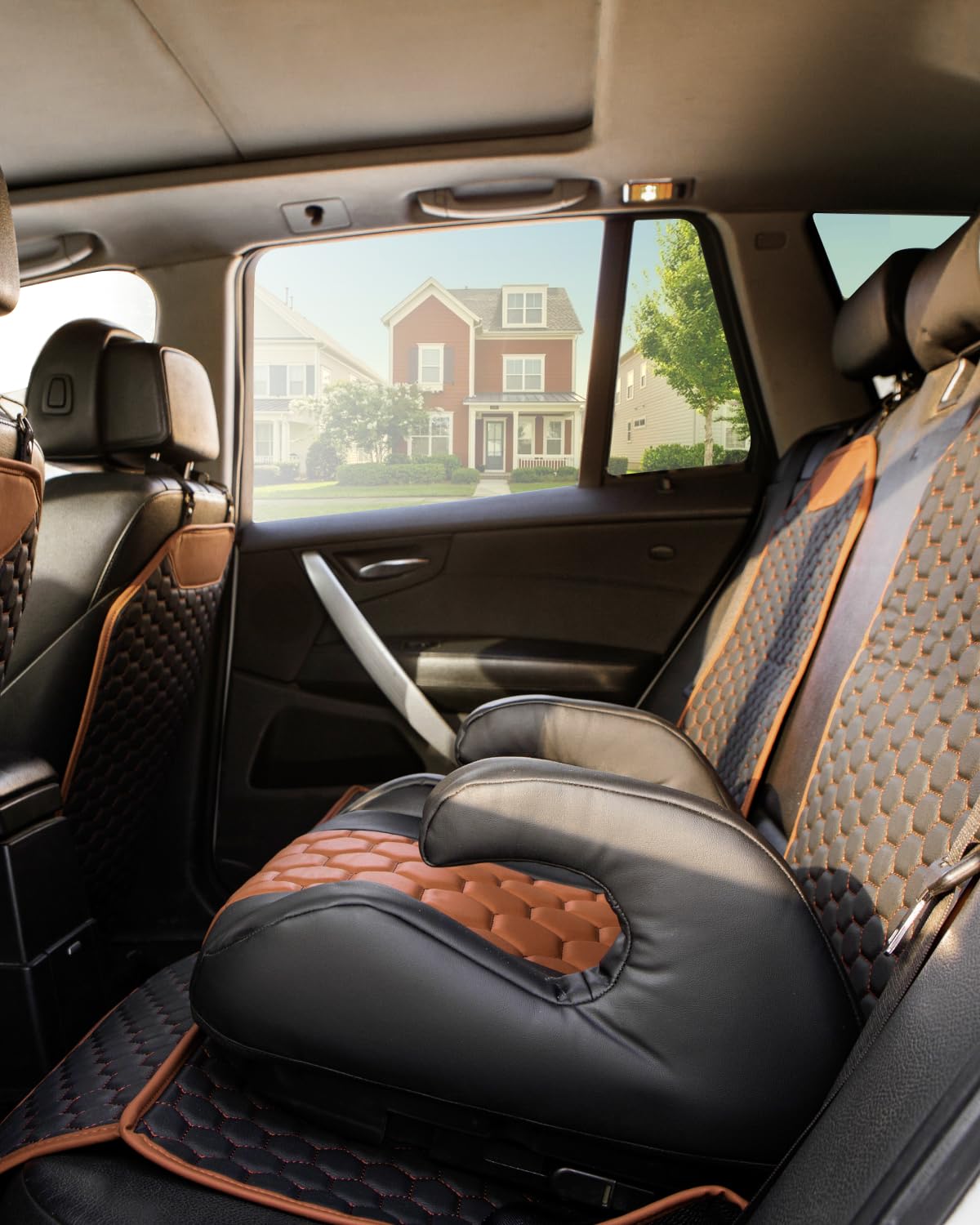 Black-Brown Backless Booster with Latch, Seat Protector & Backseat Organizer Z181488