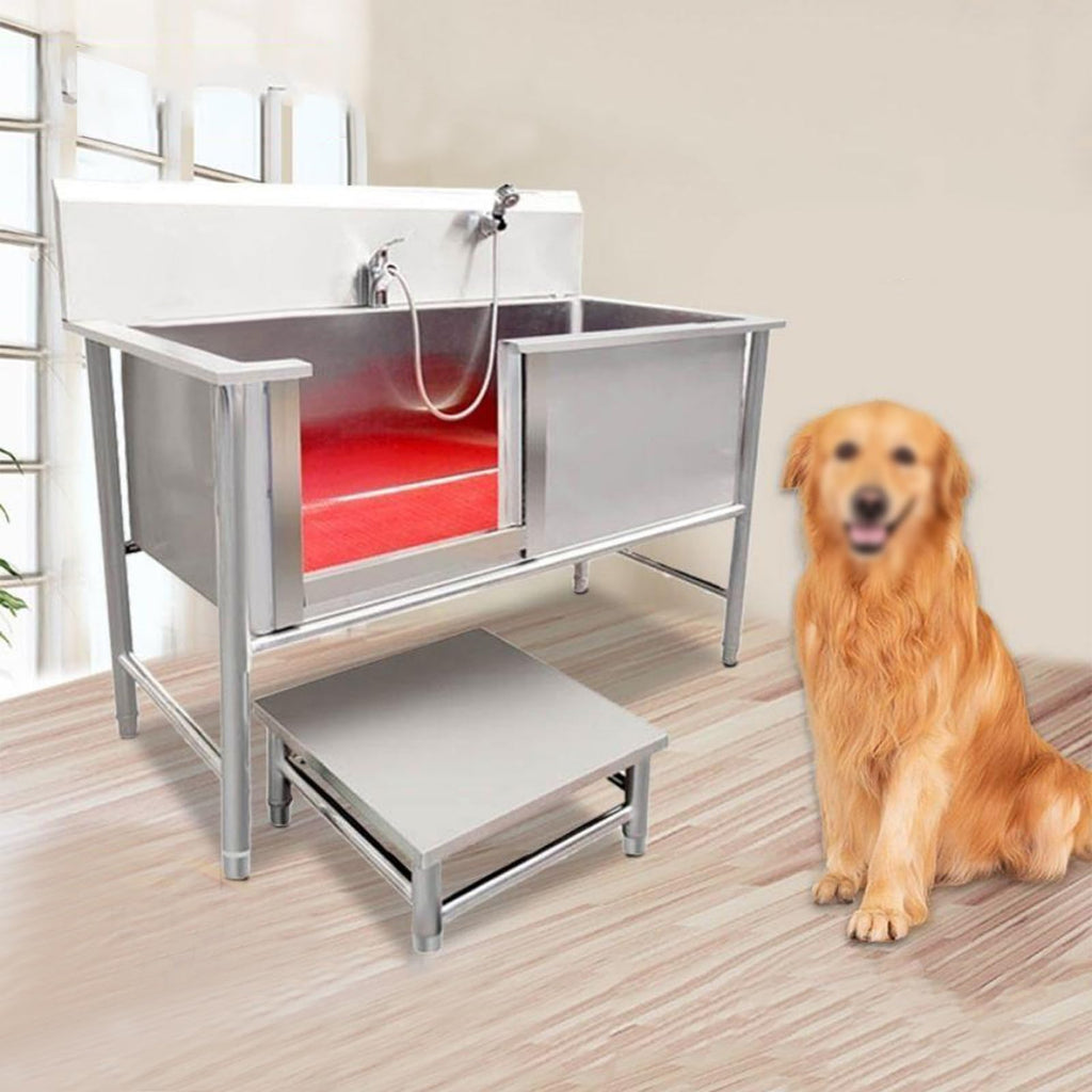 53'' Stainless Steel Pet Grooming Tub with Walk-in Stairs F1259