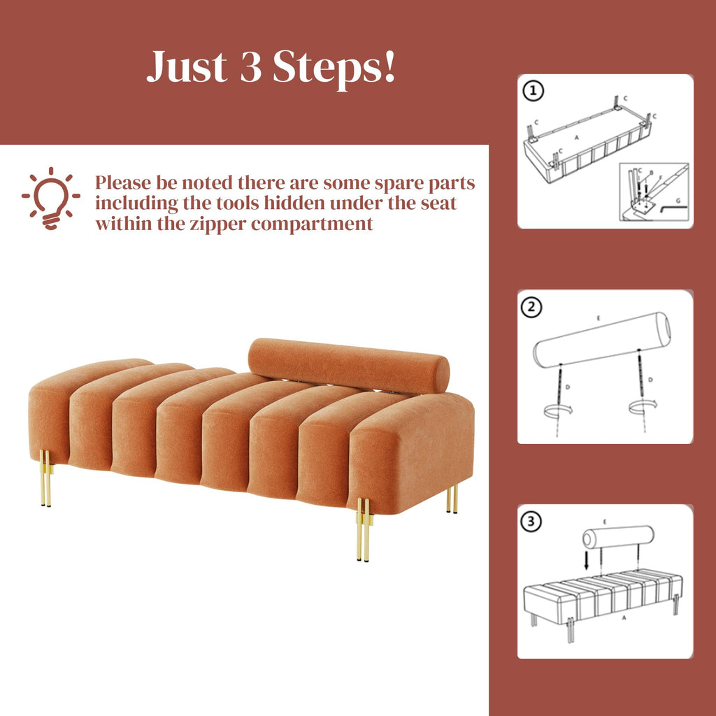 Velvet Upholstered Bench Ottoman with Adjustable Backrest X32776