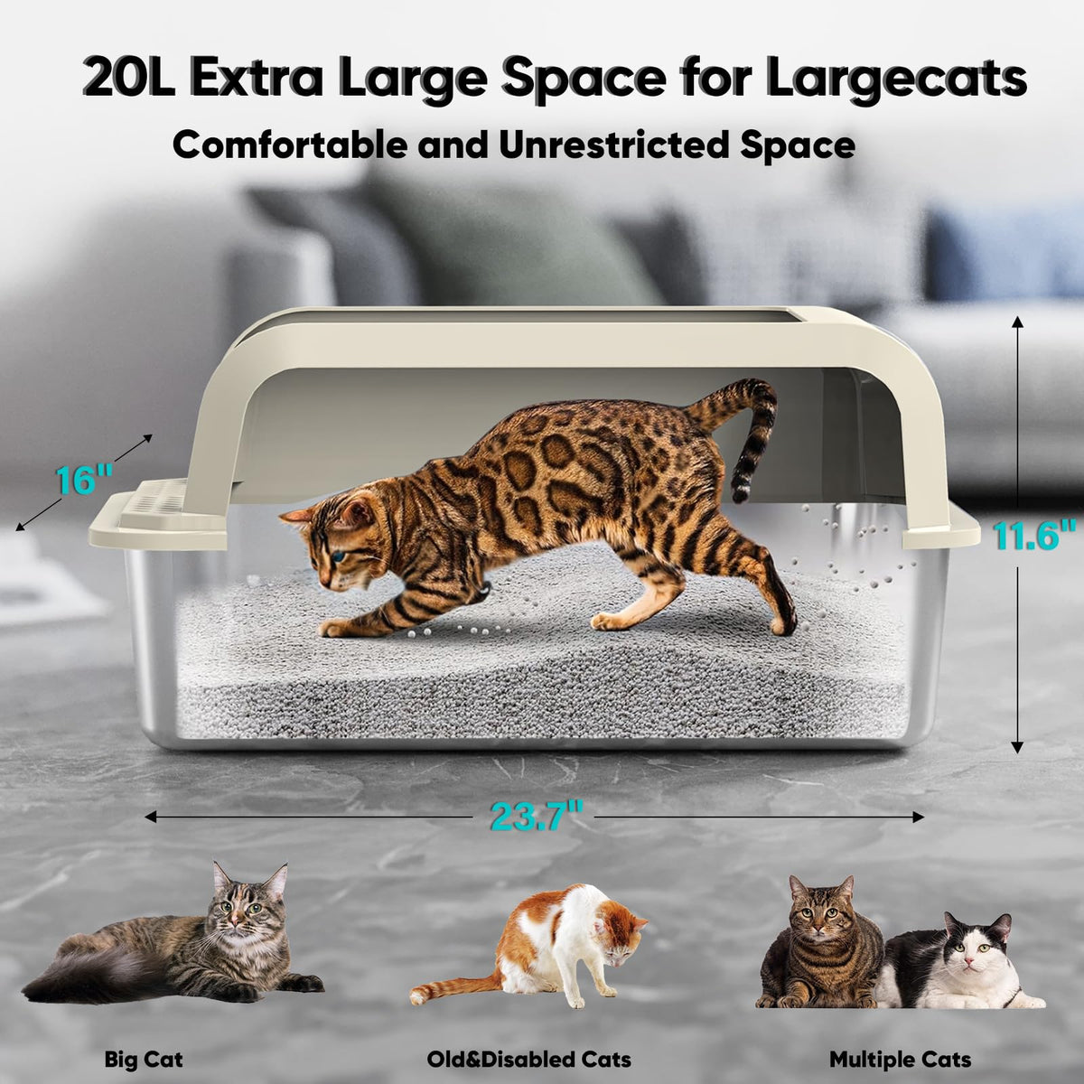 XL Stainless Steel Enclosed Cat Litter Box with Lid, Scoop and Mat P8888