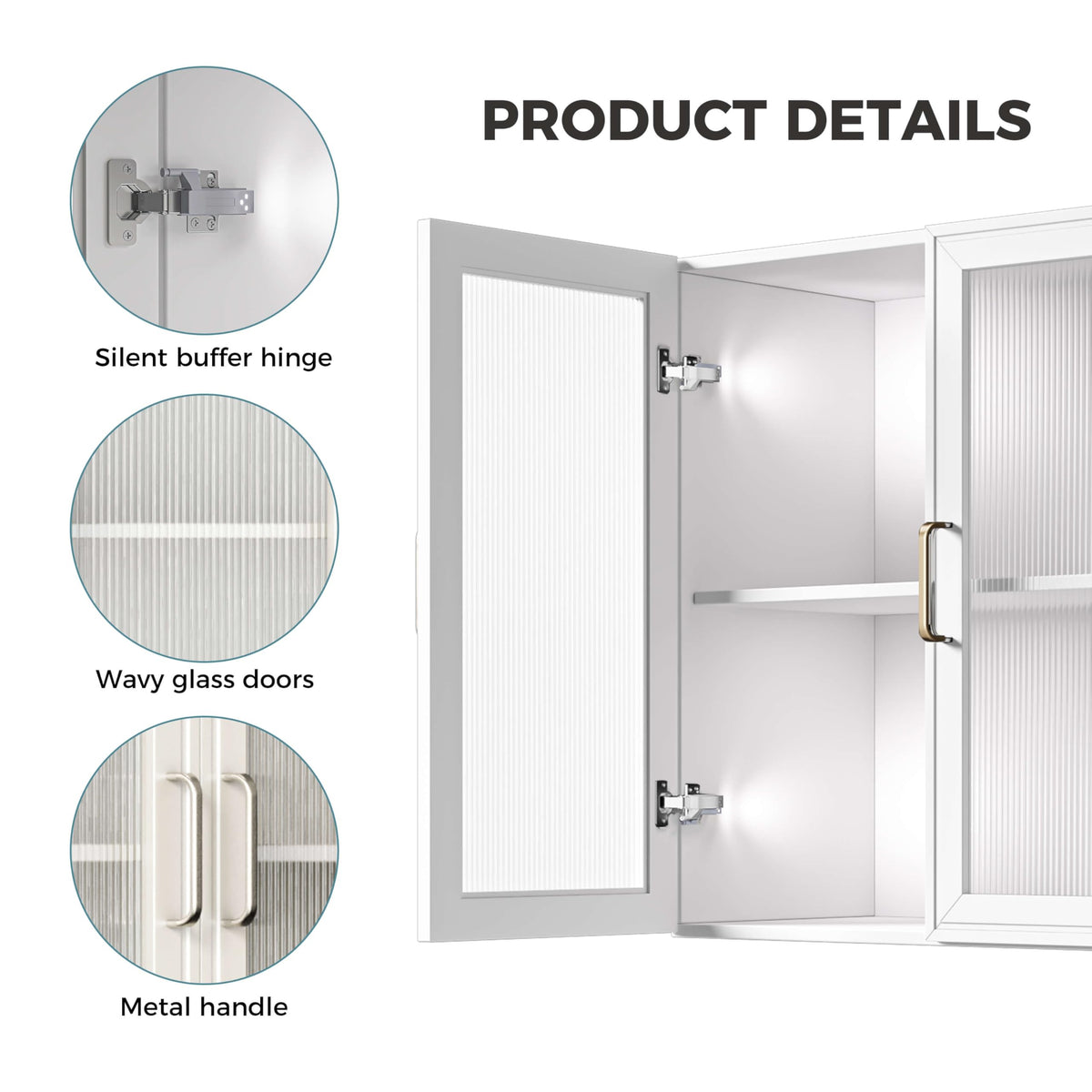 White Wall Cabinet with Acrylic Glass Doors and Adjustable Shelf, Set of 2 T8064
