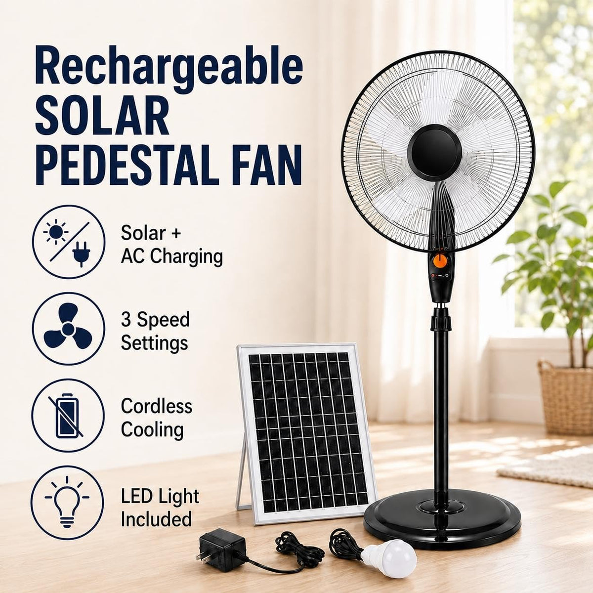 Rechargeable Pedestal Fan with Solar Panel K52097
