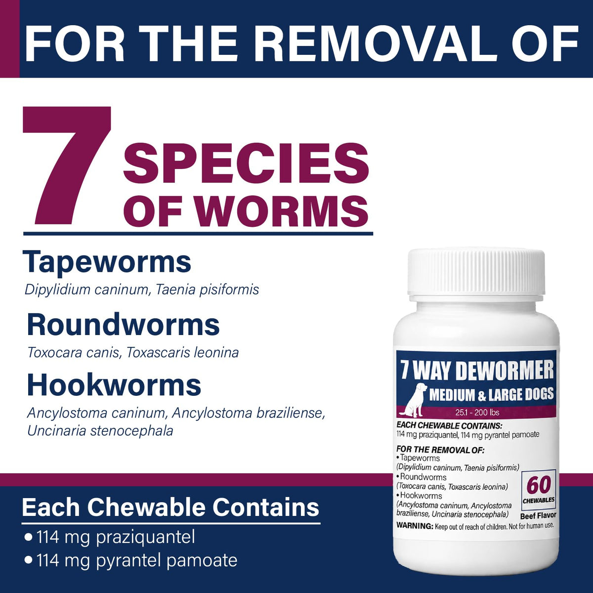 7-Way Dewormer for Dogs, 60 Beef Flavored Chewables S608824
