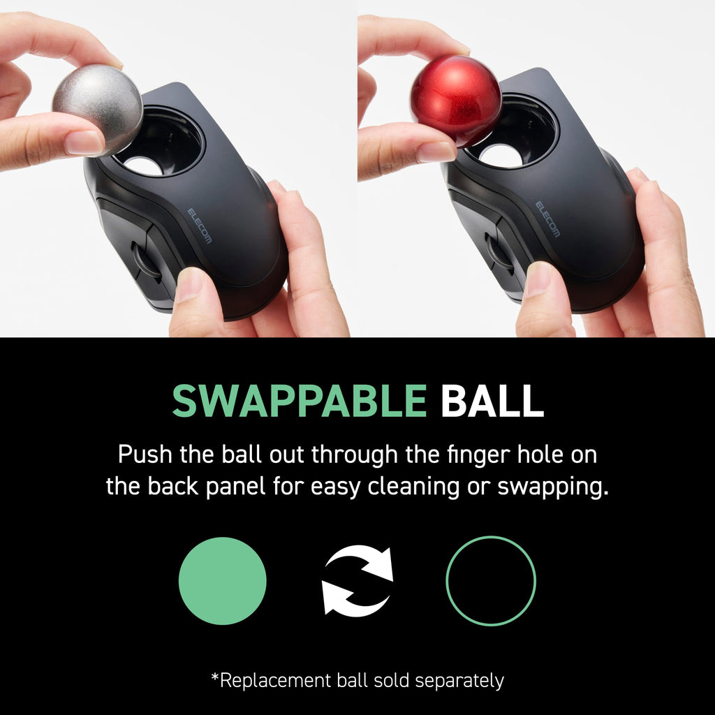 Wireless Trackball Mouse, Bluetooth and USB 2.4GHz, Silent Click, Compact Q30421