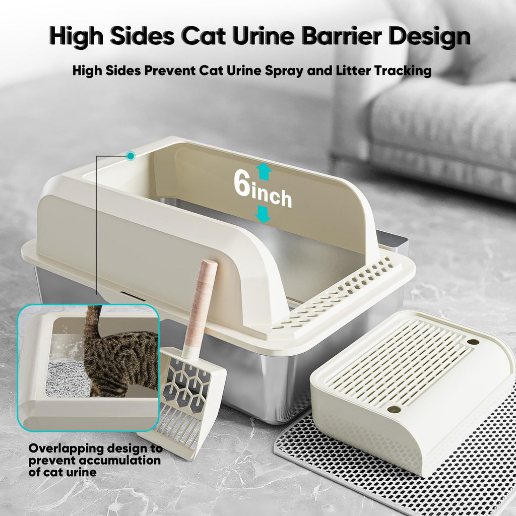 XL Stainless Steel Enclosed Cat Litter Box with Lid, Scoop and Mat P8888