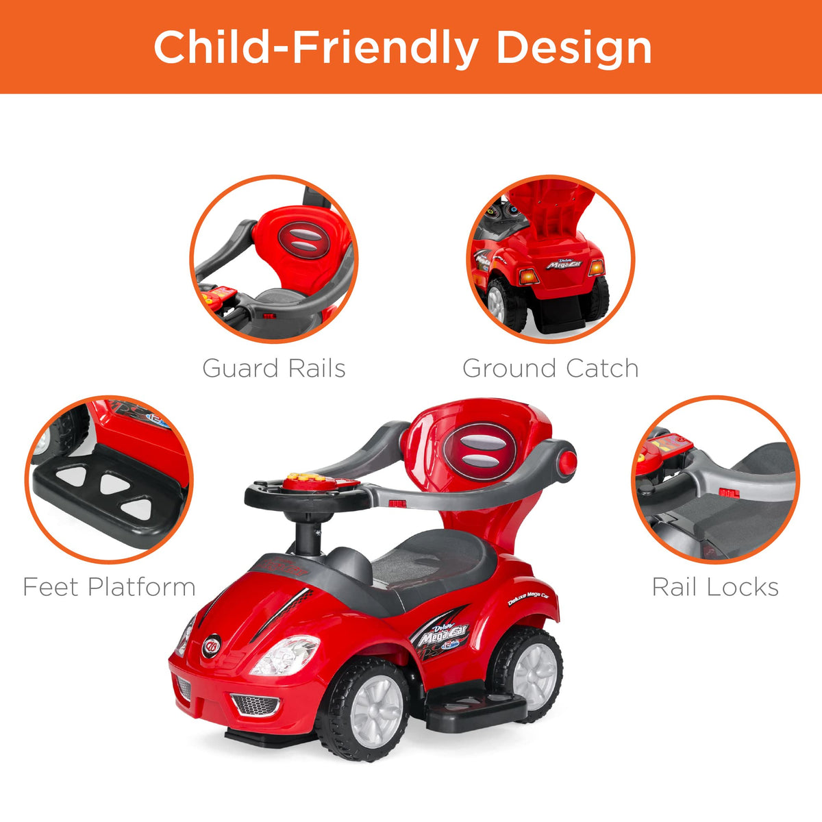 Kids 3-in-1 Push and Pedal Ride On Car B534