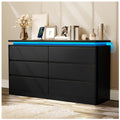 Black 6 Drawer Wood Dresser with Charging Station L2993