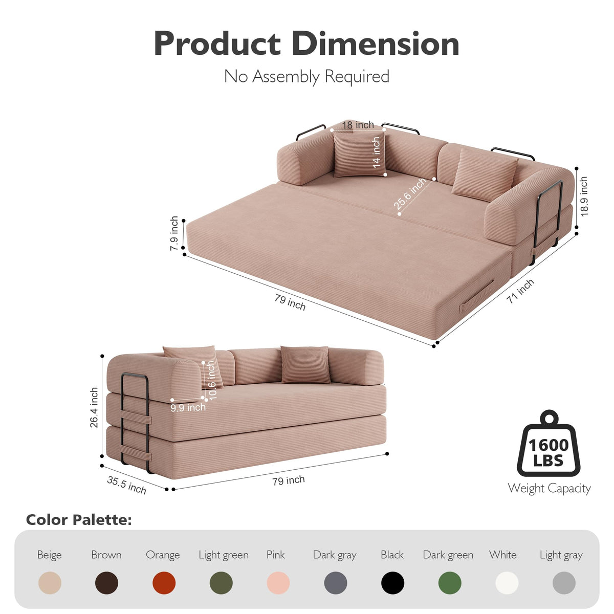 79in Boneless Convertible Futon Sofa Bed Queen I3722