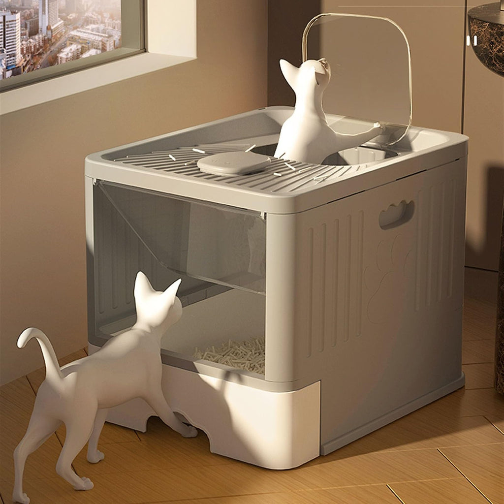 Large Top Entry Anti-Splashing Enclosed Plastic Cat Litter Box with Lid and Litter Scoop M8405