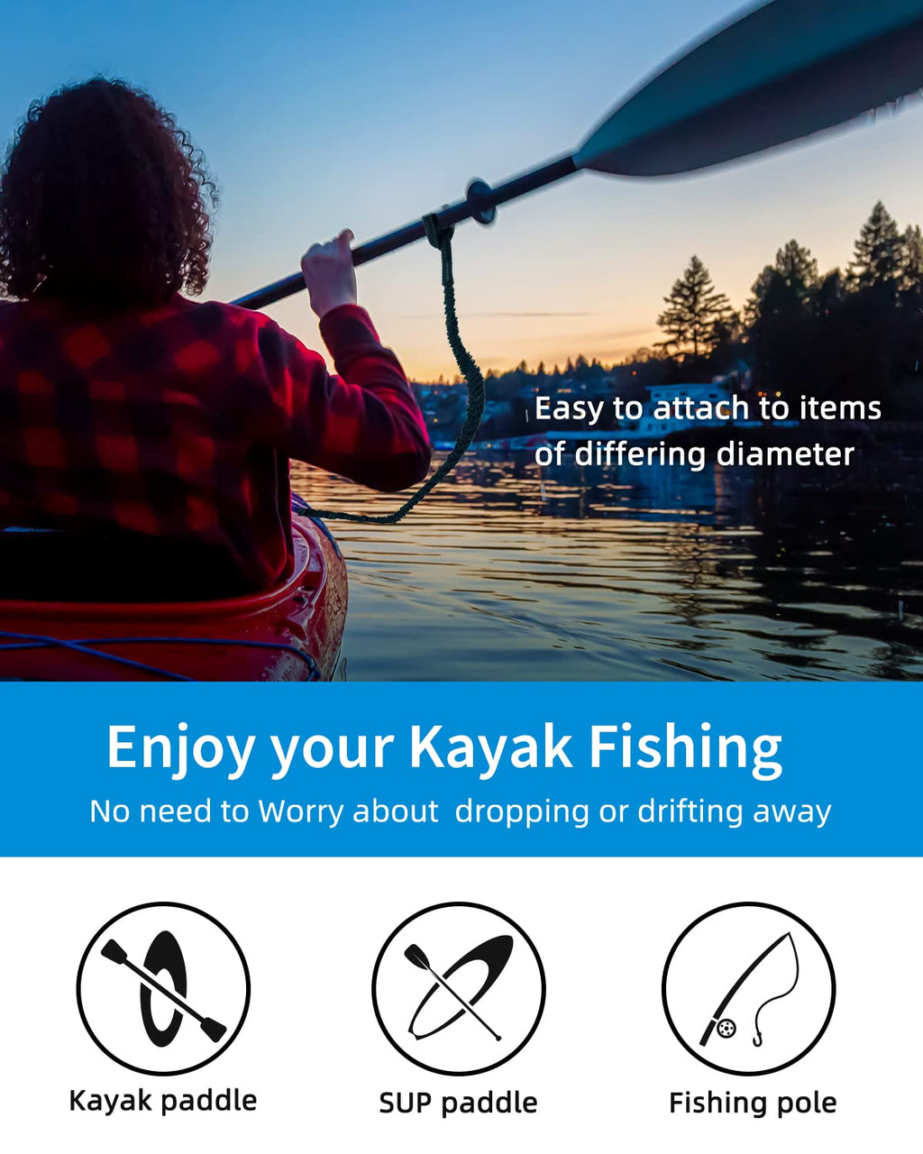 Stretchable Kayak Paddle Leash 4-7ft Z9876