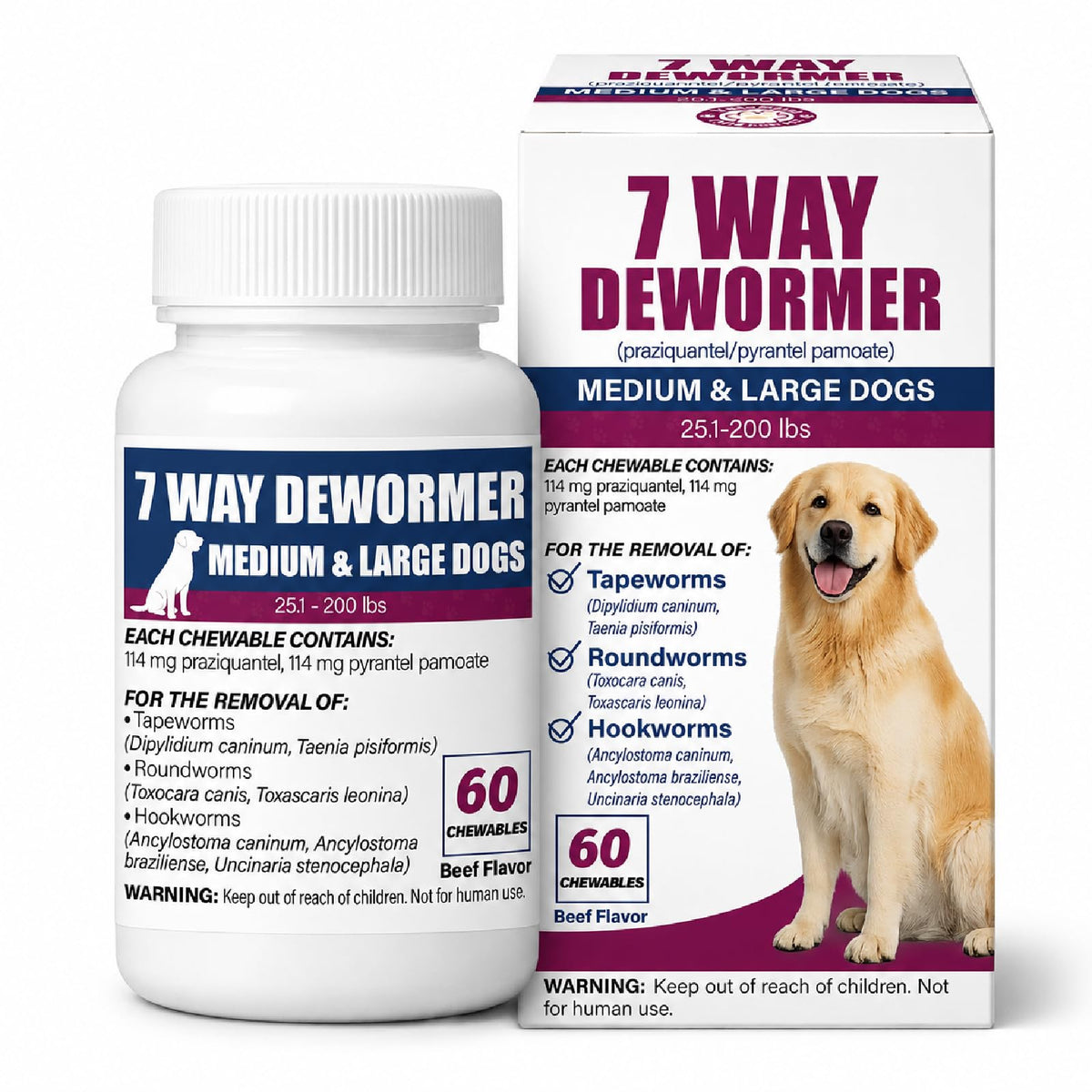 7-Way Dewormer for Dogs, 60 Beef Flavored Chewables S608824