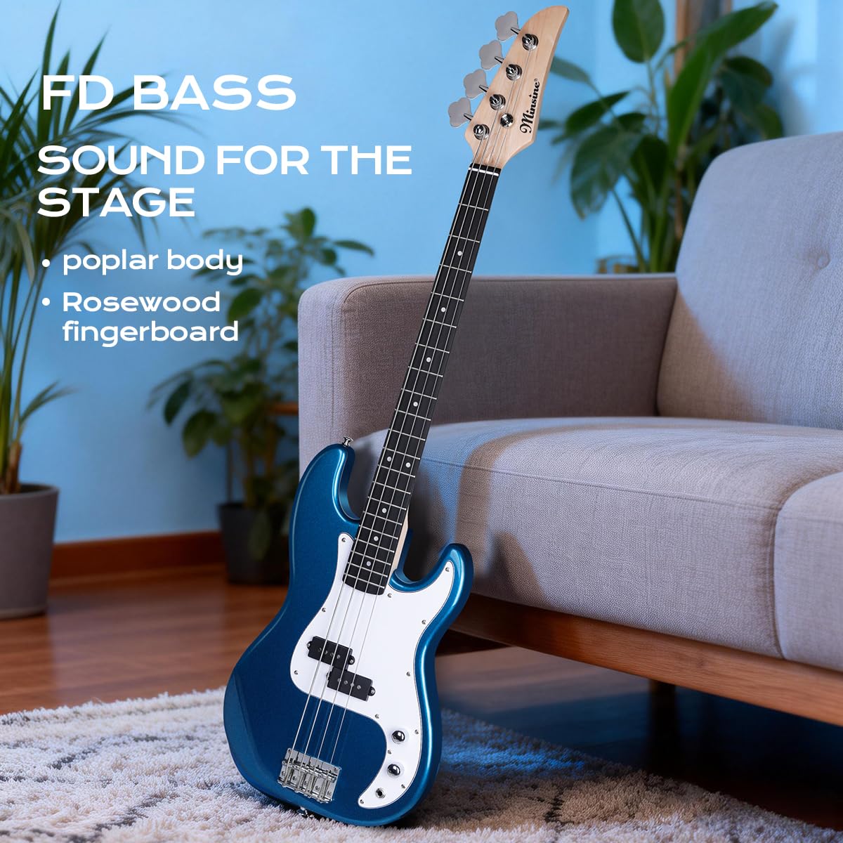 Full-Size 4 Strings Electric Bass Guitar Black with Gig Bag M6235