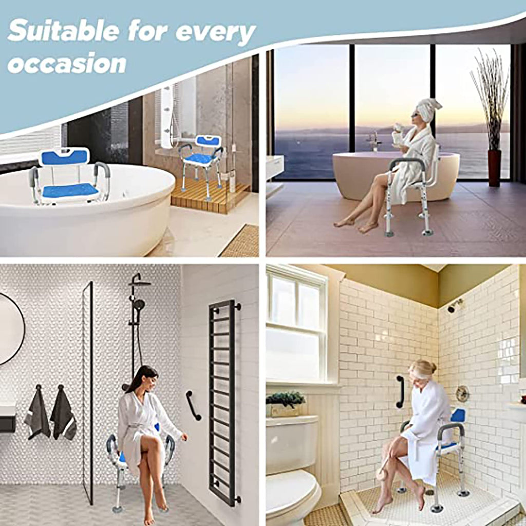 Heavy Duty White Shower Chair with Arms Back Adjustable E189511