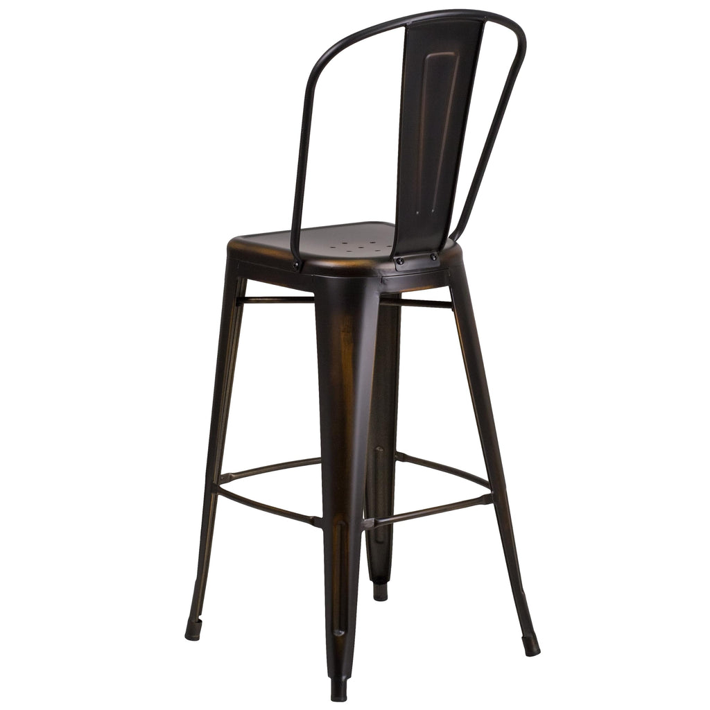 Distressed Copper Metal Indoor-Outdoor Barstool with Back Z6633