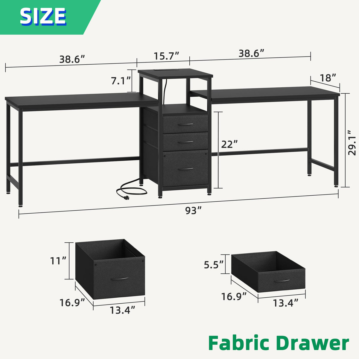 Two Person Desk with Charging Station U4291