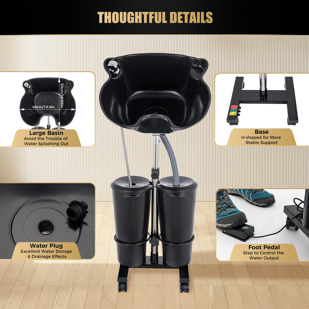Portable Shampoo Bowl with Electric Pump, Height Adjustable Hair Washing Station U844