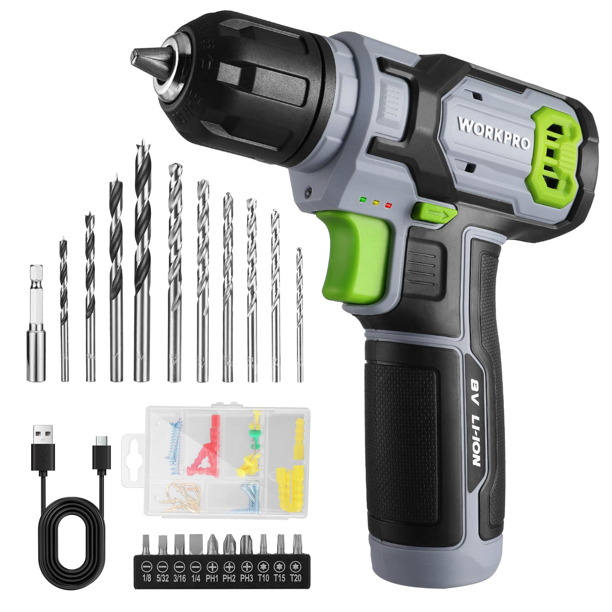 8V Cordless Drill Set with Battery and Charger A86703