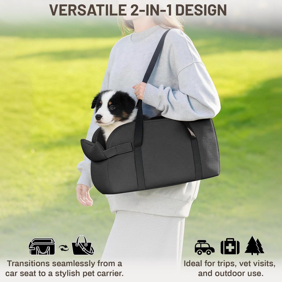 2-in-1 Dog Car Seat & Shoulder Carrier Dark Grey K591