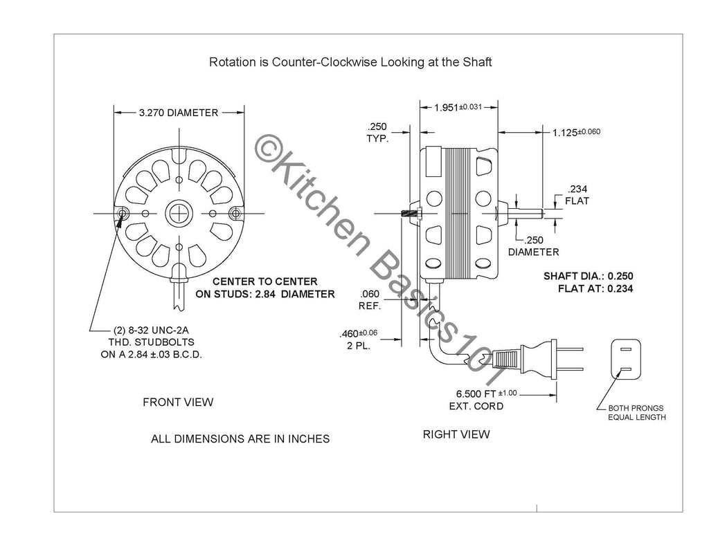 3.3 Inch Diameter Vent Fan Motor W112061